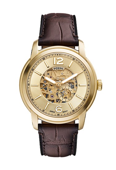 Fossil Heritage 44mm Automatic Brown Croco Leather Watch
